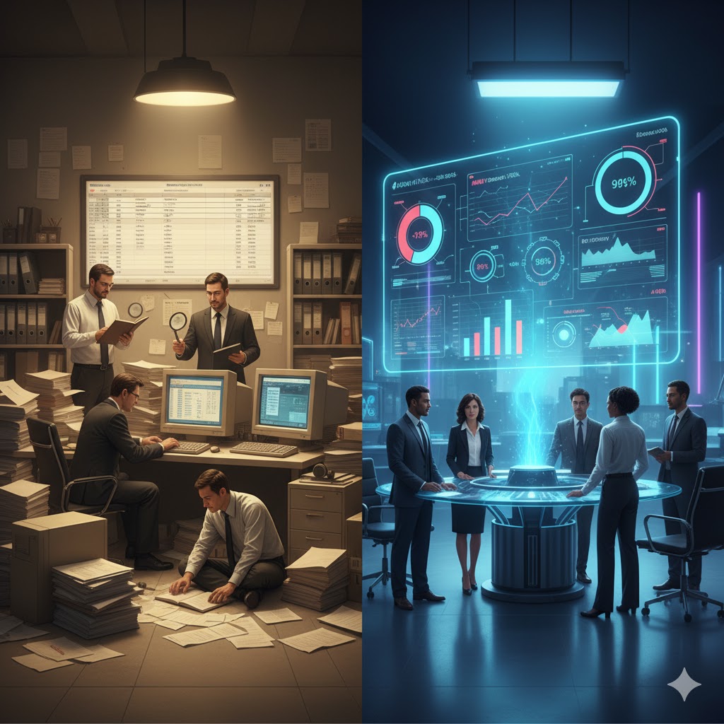 comparison from manual reporters to AI real time dashboard 
