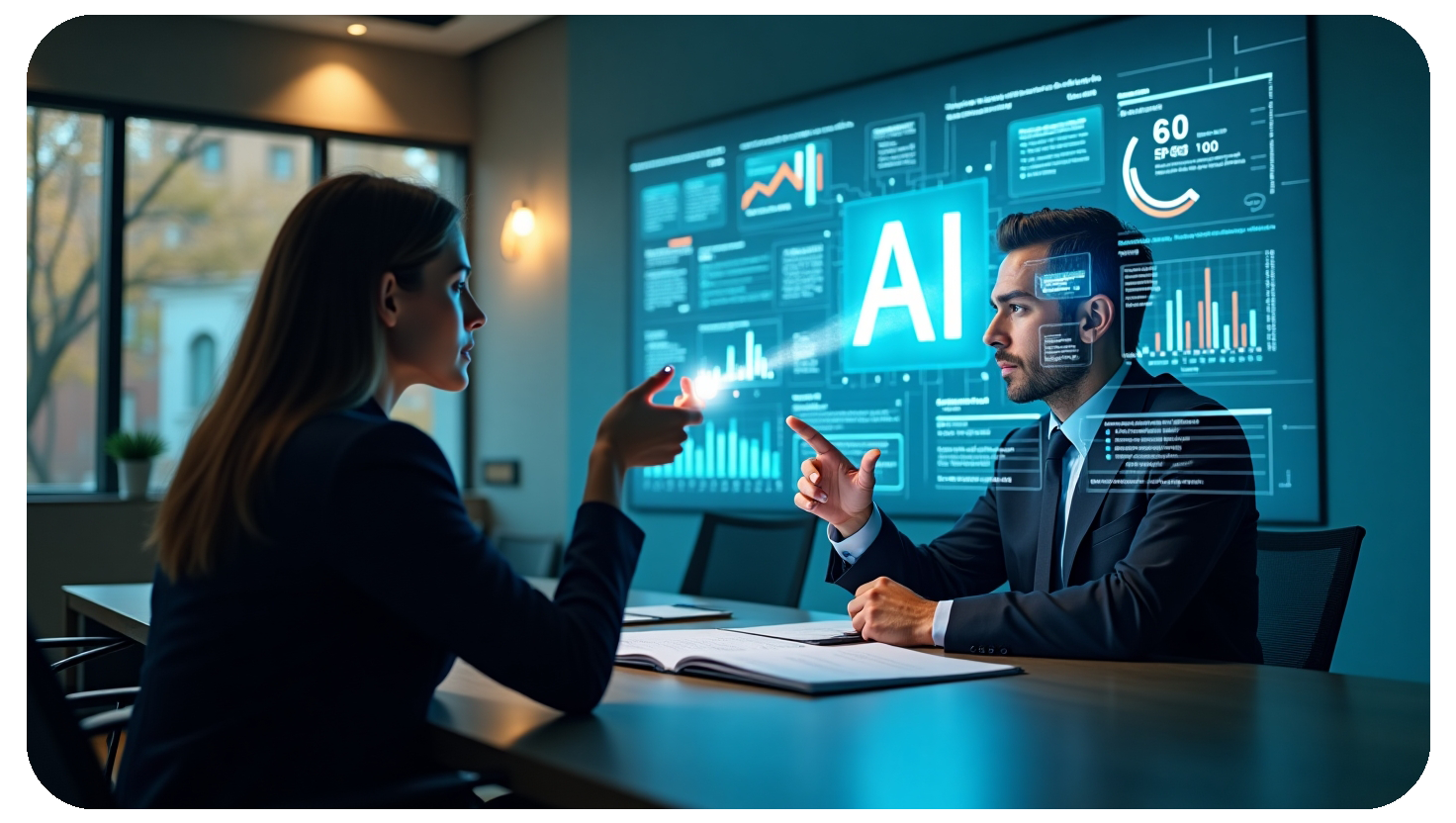 AI vs. Human Intuition: Who Makes Better Decisions? 2 A business negotiation setting where a human executive makes a strategic decision based on intuition while an AI assistant provides analytical insights 678