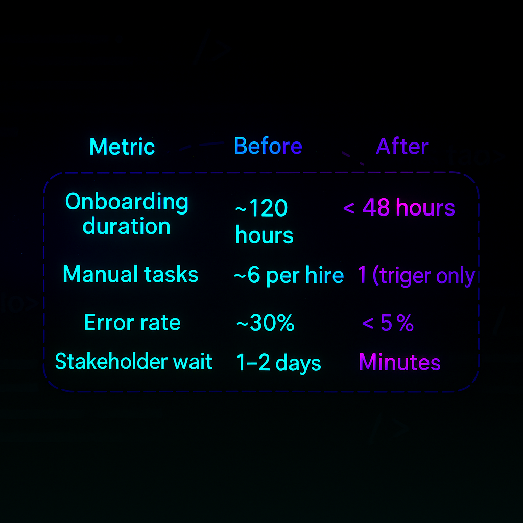 How We Automated Onboarding in Under 48h 1 20250912 0951 Recreacion Estilo Digital remix 01k4yzjwc7ecqrq3nffwzg5cc4 eef