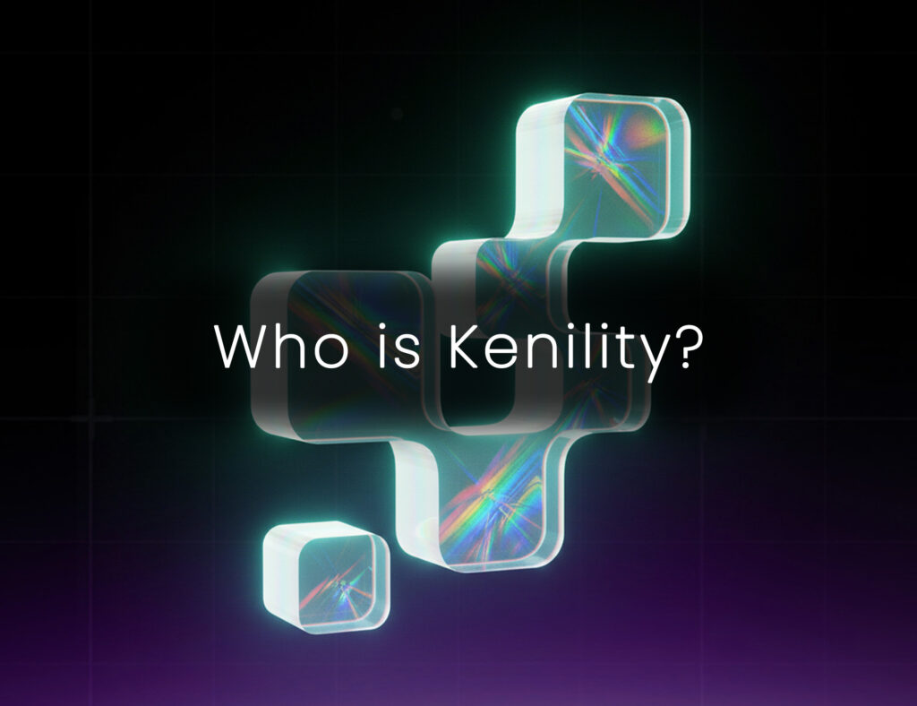 Abstract 3D question mark with holographic effect on a dark background, representing guidance and innovation for brands learning how to work with a software development company and who is kenility.