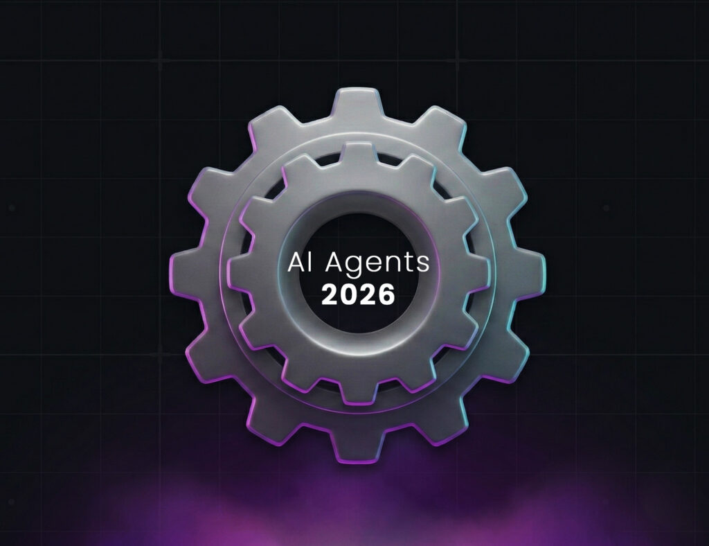 Illustration of interlocking gears with the text “AI Agents 2026,” representing AI Agents in Production and the engineering systems powering real-world AI agent deployment.