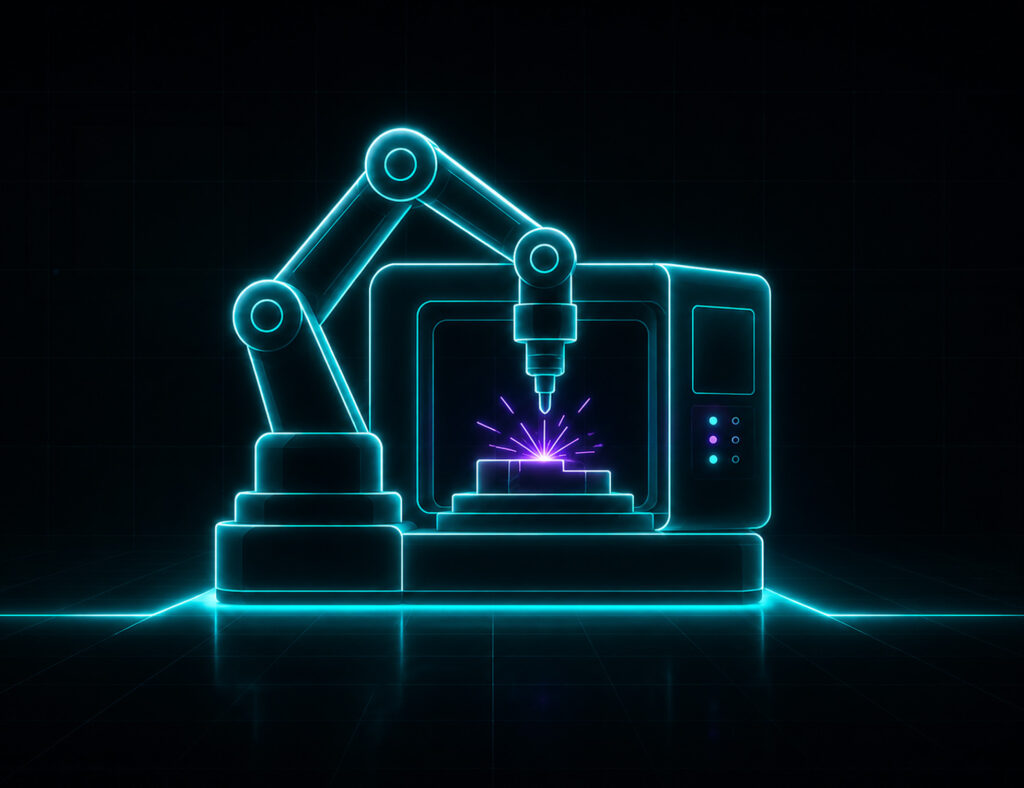AI in metal manufacturing dashboard showing machine data, downtime alerts, and predictive maintenance insights.